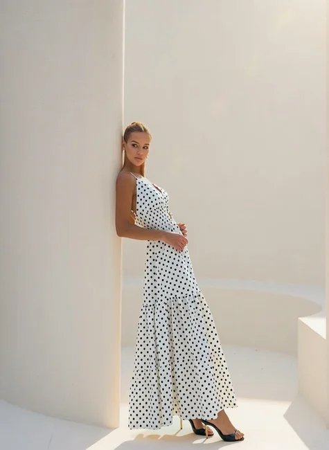 Vestido Longuete Poá Off White