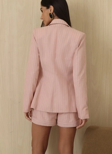 Blazer Listrado Detalhe Franzido Rosa 4