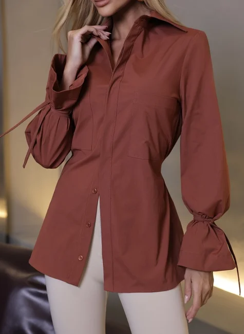 Camisa Comprida Com Tiras Terracota 3