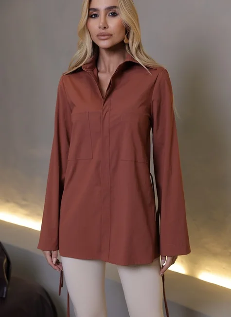 Camisa Comprida Com Tiras Terracota 5