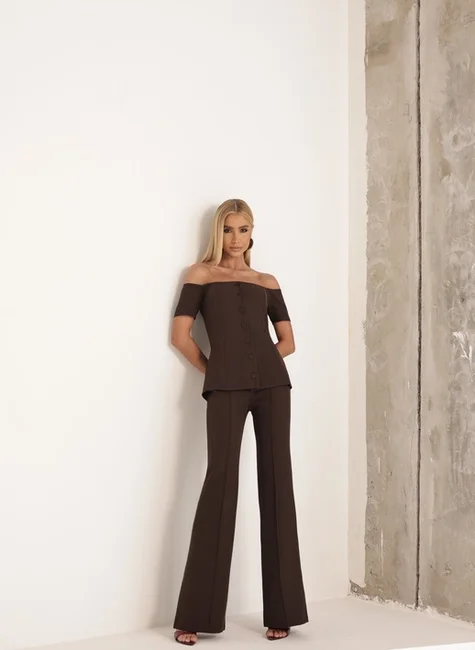 Conjunto Blusa Ombro A Ombro Café 4