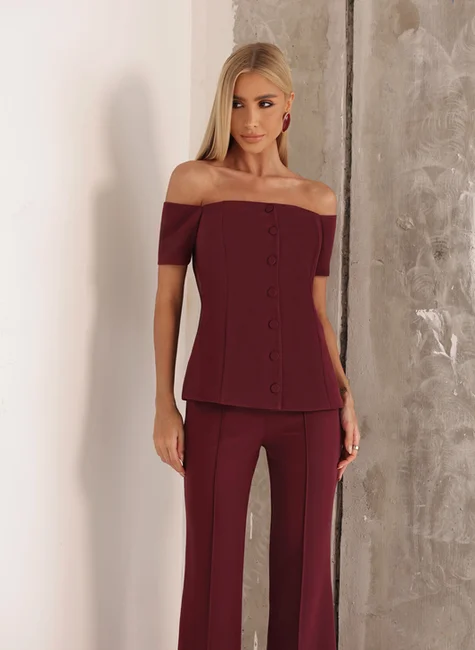 Conjunto Blusa Ombro A Ombro Vinho