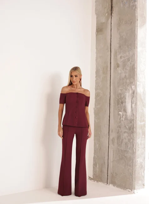 Conjunto Blusa Ombro A Ombro Vinho 2