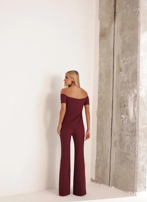 Conjunto Blusa Ombro A Ombro Vinho 3