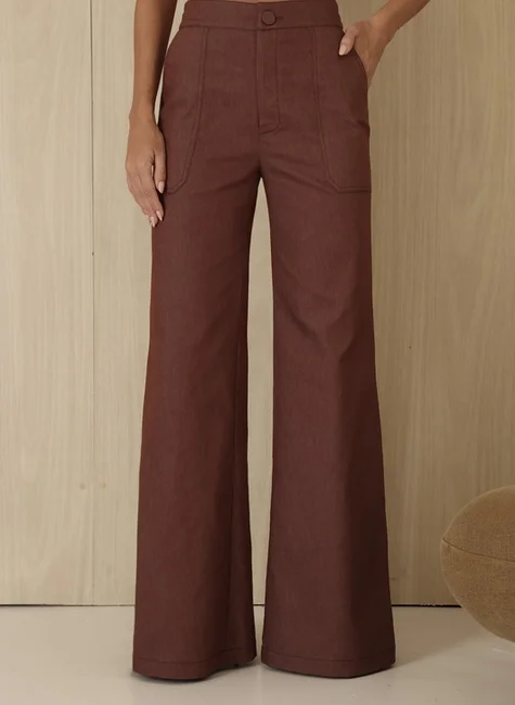 Conjunto Blusa Peplum Com Nesga Marrom