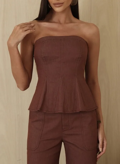 Conjunto Blusa Peplum Com Nesga Marrom 4