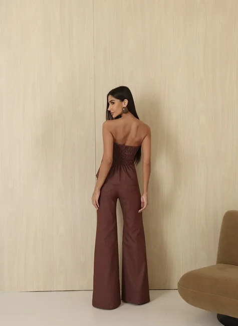 Conjunto Blusa Peplum Com Nesga Marrom 5