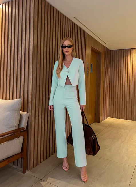 Conjunto Calça Cintura Alta Verde Ment