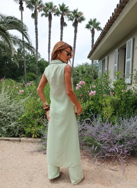 Conjunto Chemise Com Calça Listrado Verde Menta 2