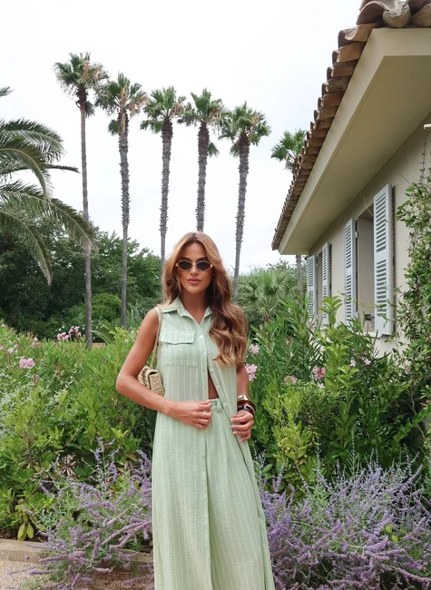 Conjunto Chemise Com Calça Listrado Verde Menta 3