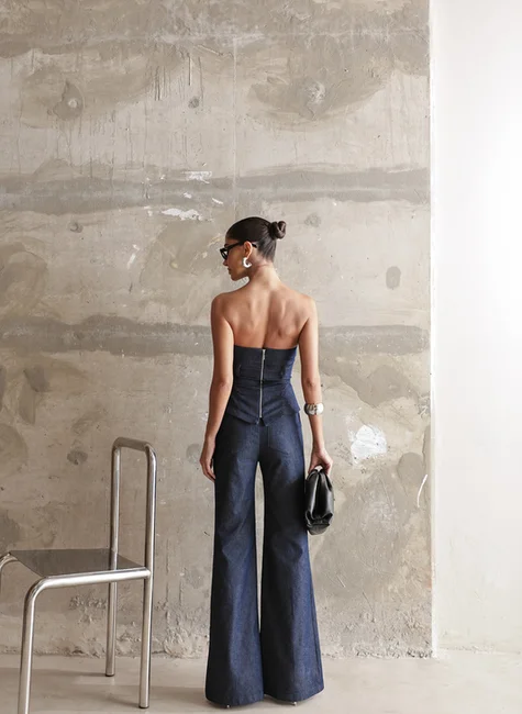 Conjunto Corset Calça Vinco Azul Jeans