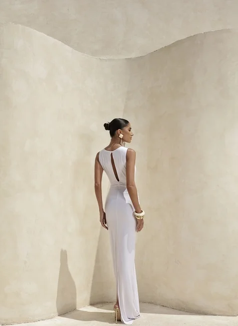 Vestido Cauda Franzida Frente Arco Branco 3