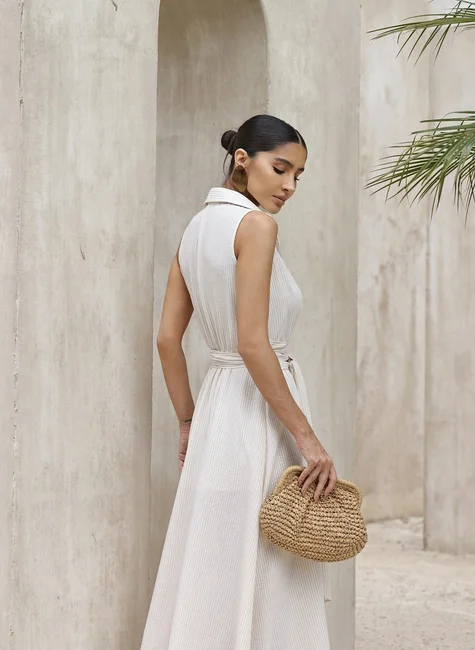 Vestido Chemise Com Faixa Bege 3