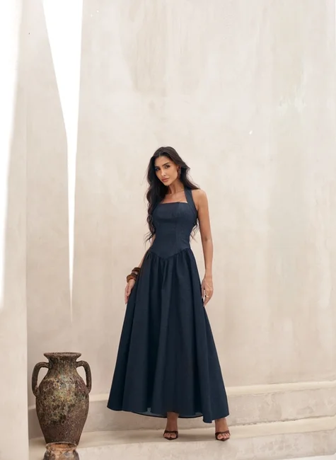 Vestido Frente Única Blusa Corset Azul Jeans