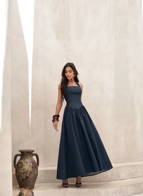 Vestido Frente Única Blusa Corset Azul Jeans 2