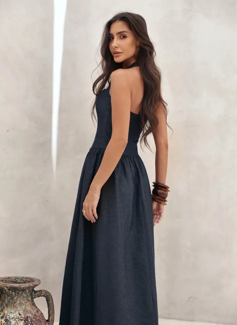 Vestido Frente Única Blusa Corset Azul Jeans 4