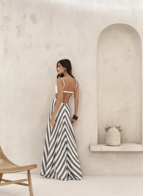 Vestido Longo Saia Listrada Azul Noite 3