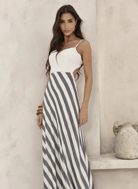 Vestido Longo Saia Listrada Azul Noite 5